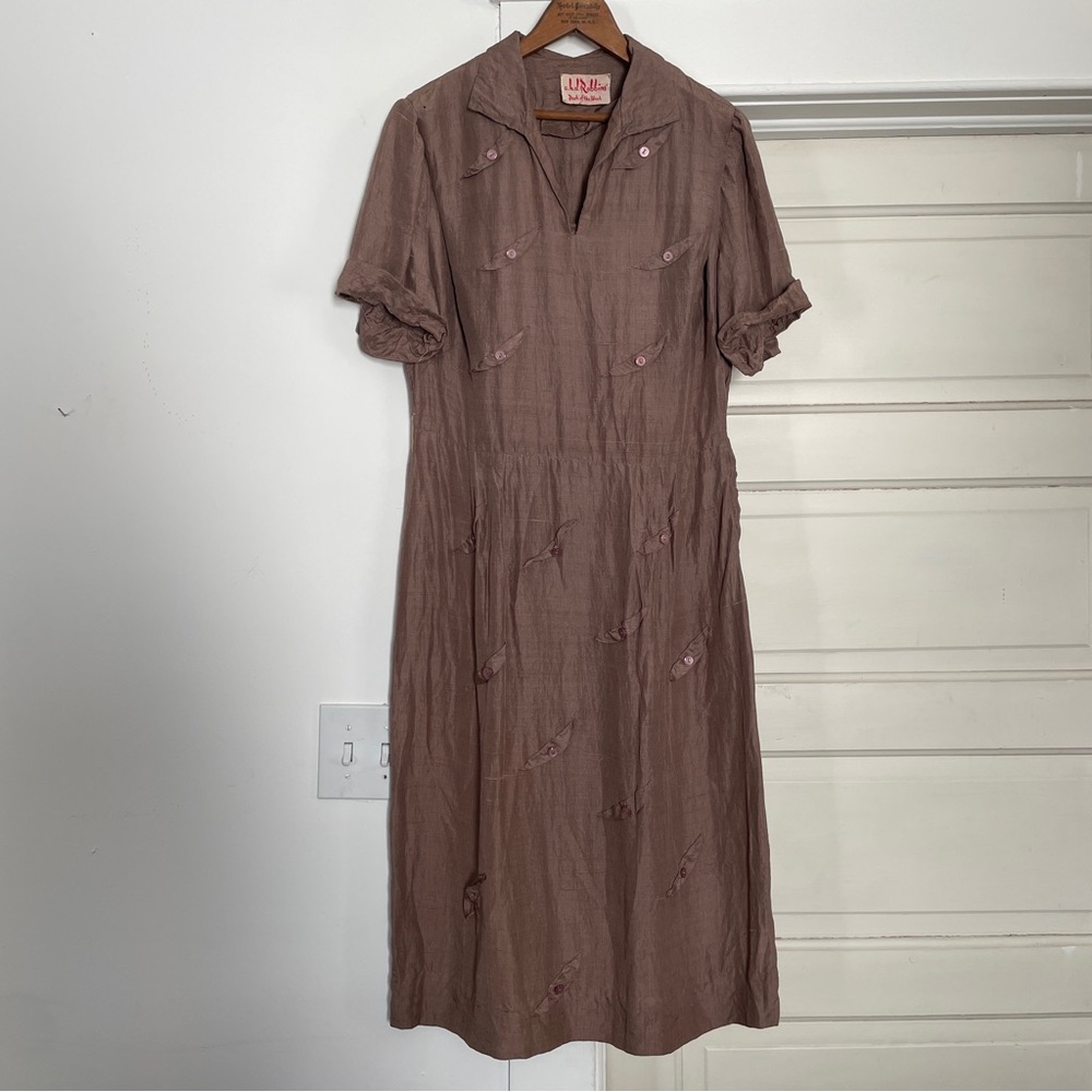 Vintage 1950s 50s Brown Silk Dress C.H.D. Robbins’